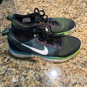 Nike Black with Green and Blue Striped Athletic Shoes